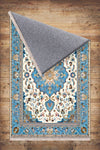 Persian Vintage Style Rug, Blue Ethnic Turkish Floral Carpet, Soft Textured Kitchen Runner, Bohemian Area Rugs for Living Room Bedroom