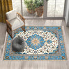 Persian Vintage Style Rug, Blue Ethnic Turkish Floral Carpet, Soft Textured Kitchen Runner, Bohemian Area Rugs for Living Room Bedroom