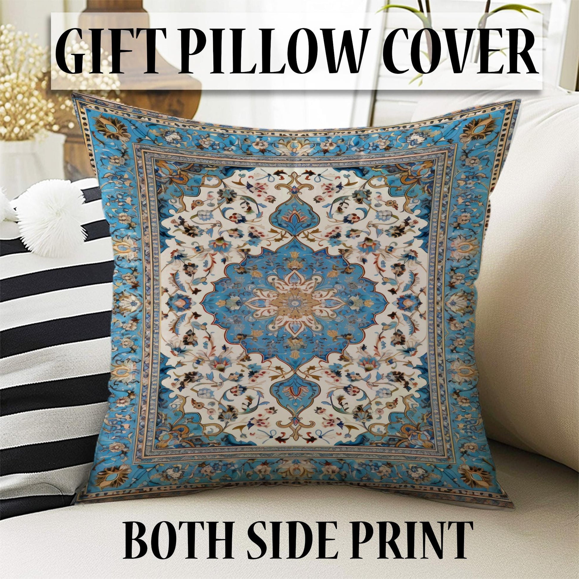 Persian Vintage Style Rug, Blue Ethnic Turkish Floral Carpet, Soft Textured Kitchen Runner, Bohemian Area Rugs for Living Room Bedroom