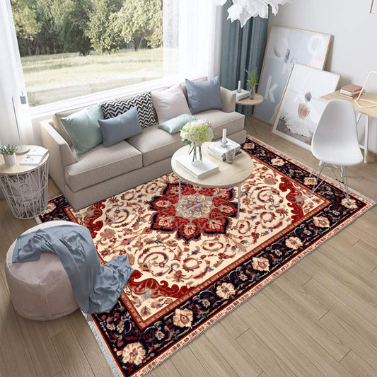 Persian Vintage Style Rug, Red Burgundy Turkish Ottoman Carpet, Soft Textured Kitchen Runner Bohemian Area Rug for Living Room Bedroom