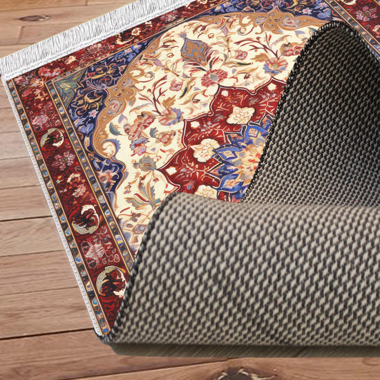 Persian Vintage Style Rug, Blue Red Burgundy Turkish Ottoman Carpet, Soft Textured Kitchen Runner Bohemian Area Rug for Living Room Bedroom