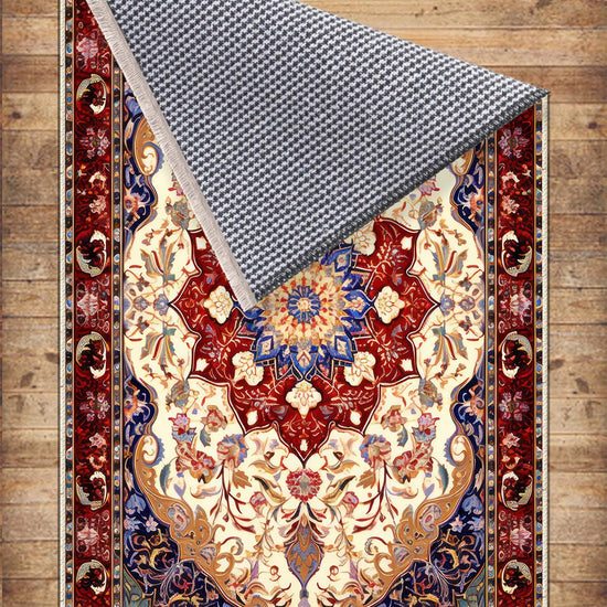Persian Vintage Style Rug, Blue Red Burgundy Turkish Ottoman Carpet, Soft Textured Kitchen Runner Bohemian Area Rug for Living Room Bedroom