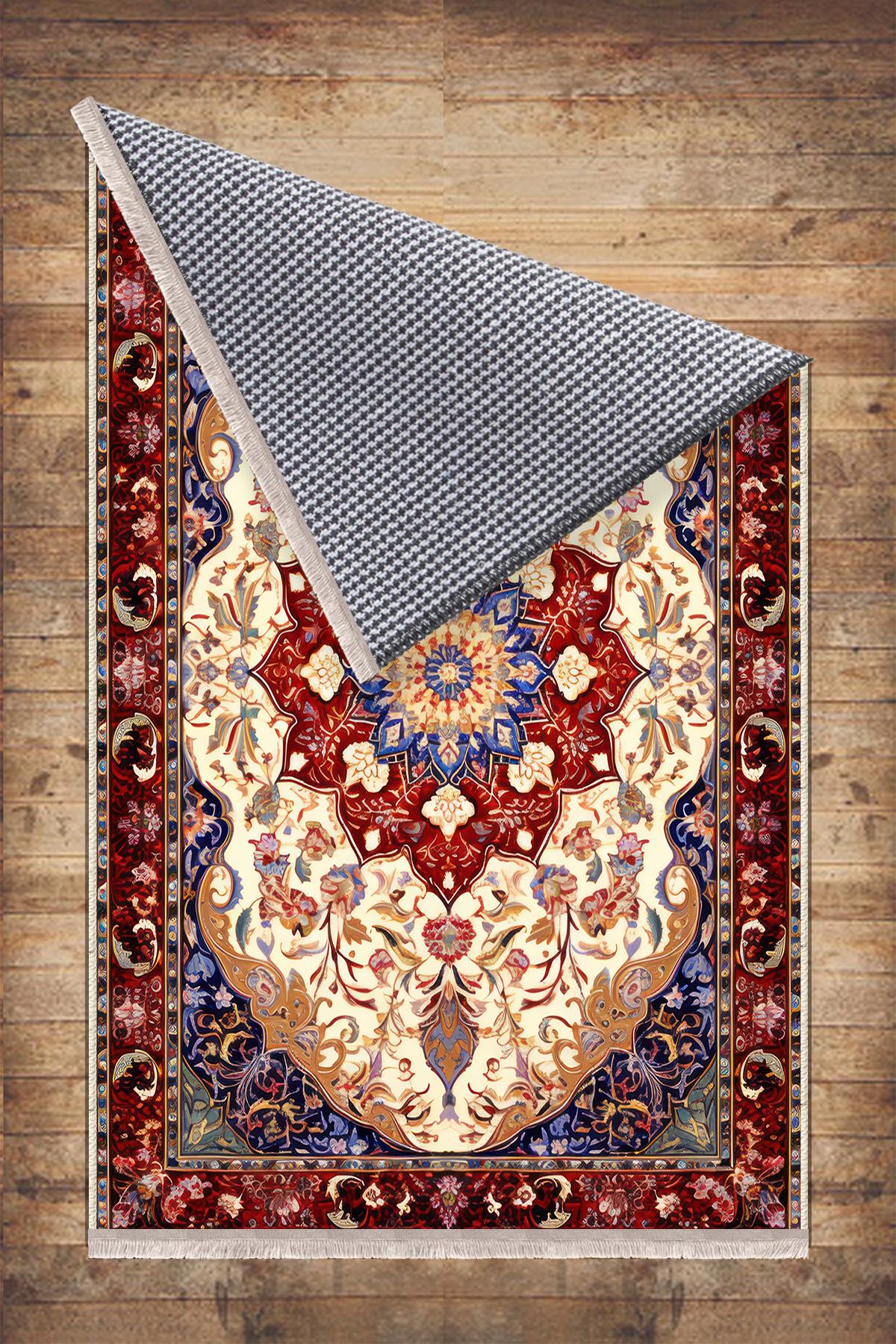 Persian Vintage Style Rug, Blue Red Burgundy Turkish Ottoman Carpet, Soft Textured Kitchen Runner Bohemian Area Rug for Living Room Bedroom