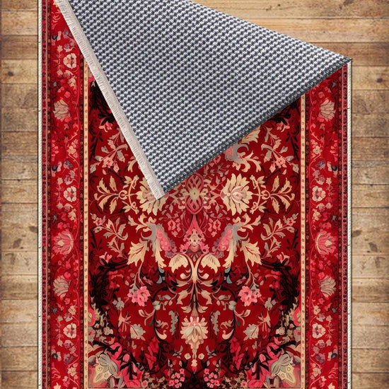 Persian Vintage Style Rug, Red Burgundy Turkish Ottoman Carpet, Soft Textured Kitchen Runner, Bohemian Area Rug for Living Room Bedroom