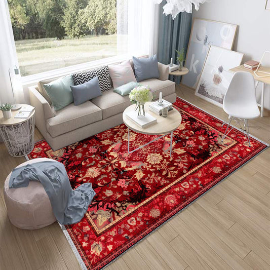 Persian Vintage Style Rug, Red Burgundy Turkish Ottoman Carpet, Soft Textured Kitchen Runner, Bohemian Area Rug for Living Room Bedroom