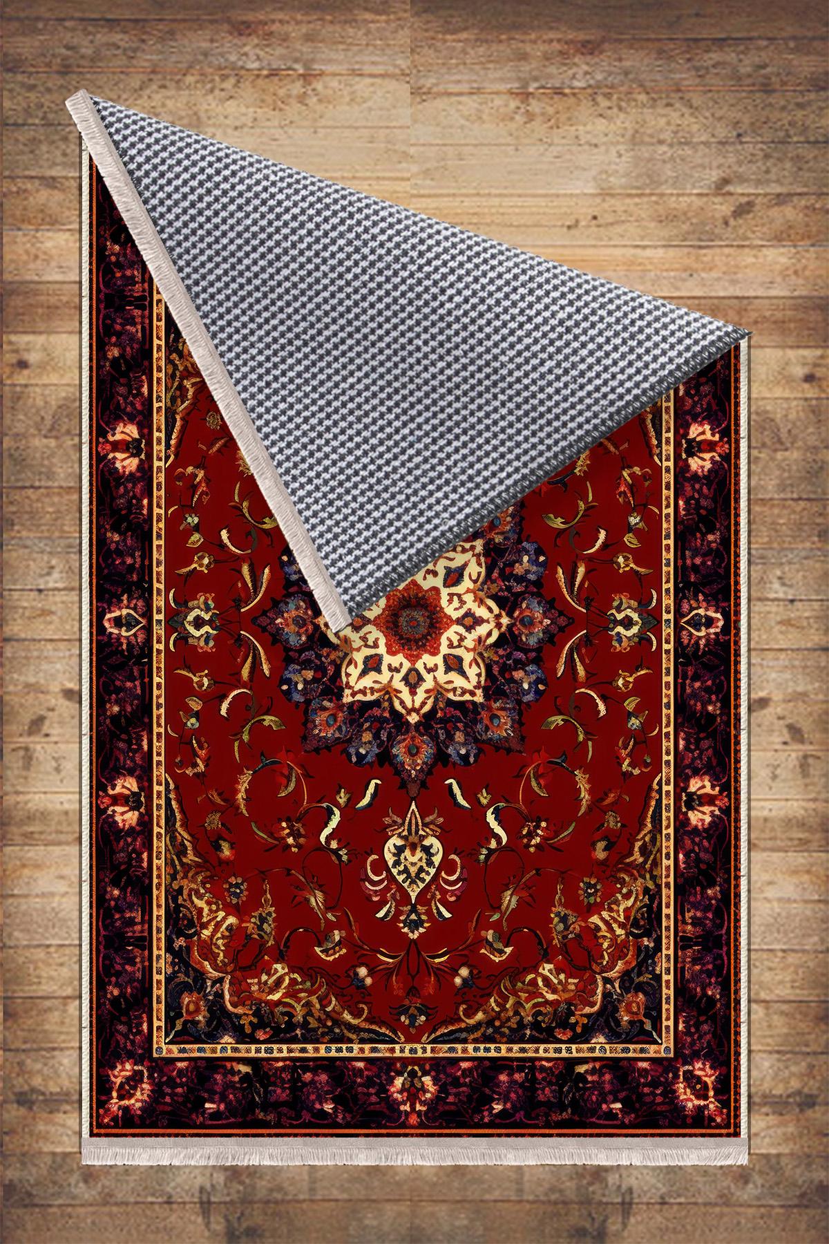 Persian Vintage Style Rug, Red Burgundy Turkish Ottoman Carpet, Soft Textured Kitchen Runner, Bohemian Area Rug for Living Room Bedroom