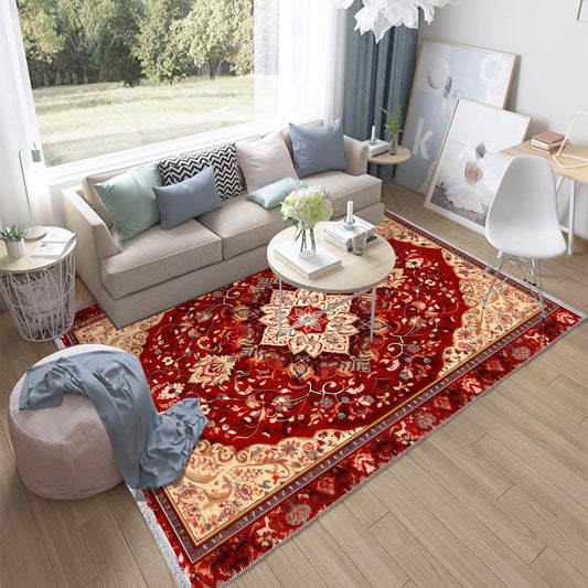 Persian Vintage Style Rug, Red Brown Turkish Ottoman Carpet, Soft Textured Kitchen Runner, Bohemian Area Rug for Living Room Bedroom