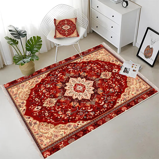 Persian Vintage Style Rug, Red Brown Turkish Ottoman Carpet, Soft Textured Kitchen Runner, Bohemian Area Rug for Living Room Bedroom
