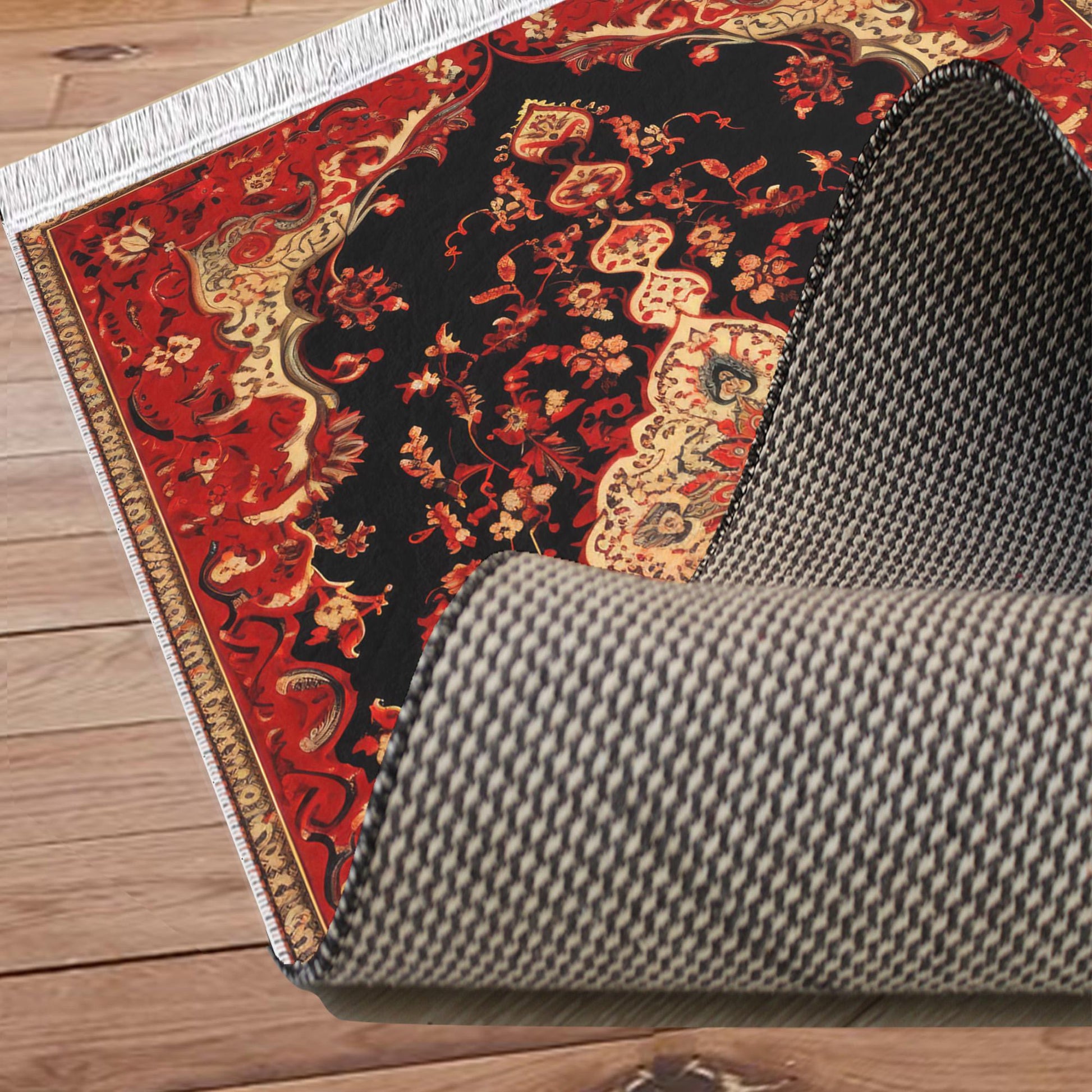Persian Vintage Style Rug, Red Black Turkish Ottoman Carpet, Soft Textured Kitchen Runner, Bohemian Area Rug for Living Room Bedroom
