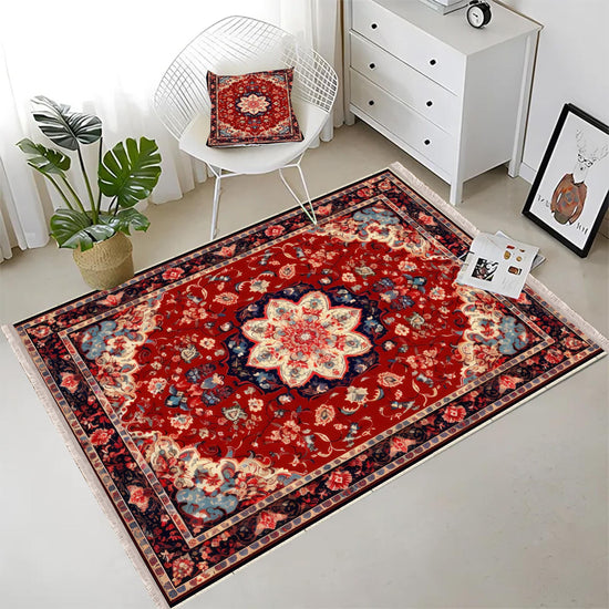 Persian Vintage Style Rug, Red Burgundy Turkish Ottoman Carpet, Soft Textured Kitchen Runner, Bohemian Area Rug for Living Room Bedroom
