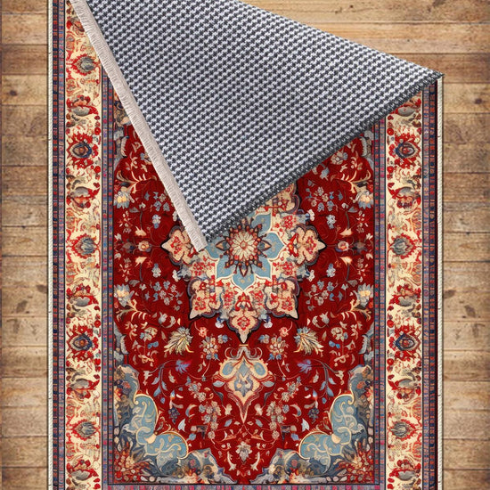 Persian Vintage Style Rug, Red Brown Green Turkish Ottoman Carpet, Soft Textured Kitchen Runner, Bohemian Area Rug for Living Room Bedroom