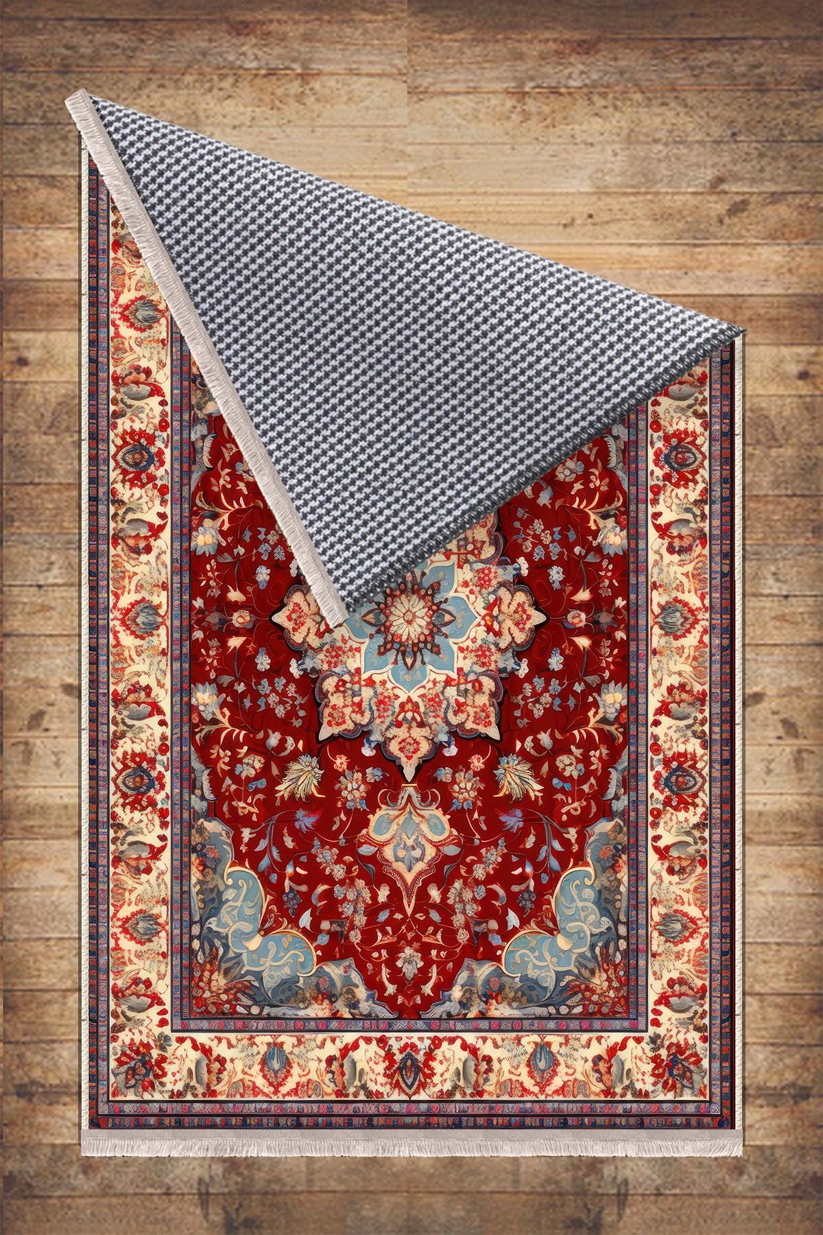 Persian Vintage Style Rug, Red Brown Green Turkish Ottoman Carpet, Soft Textured Kitchen Runner, Bohemian Area Rug for Living Room Bedroom