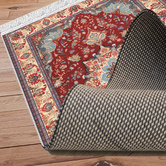 Persian Vintage Style Rug, Red Brown Green Turkish Ottoman Carpet, Soft Textured Kitchen Runner, Bohemian Area Rug for Living Room Bedroom
