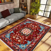 Persian Vintage Style Rug, Red Brown Green Turkish Ottoman Carpet, Soft Textured Kitchen Runner, Bohemian Area Rug for Living Room Bedroom