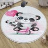 Round Panda Pink Bicycle Kids Baby Nursery Room Rug, Animal Rug Gift For Girl Kid, Kids Room Gift, Kids Room Decor with pillow case gift