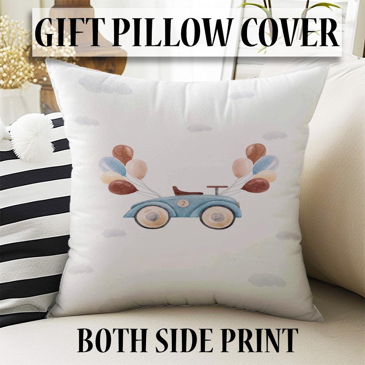 Retro Blue Car Balloons Kids Baby Nursery Room Rug, Car Rug Gift For Girl Kid, Kids Room Gift, Kids Room Decor with pillow case gift