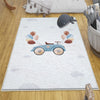 Round Retro Blue Car Balloons Kids Baby Nursery Room Rug, Car Rug Gift For Girl Kid, Kids Room Gift, Kids Room Decor with pillow case gift