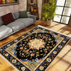 Persian Victorian Style Rug, Blue Black Turkish Ottoman Carpet, Soft Textured Kitchen Runner, Bohemian Area Rug for Living Room Bedroom
