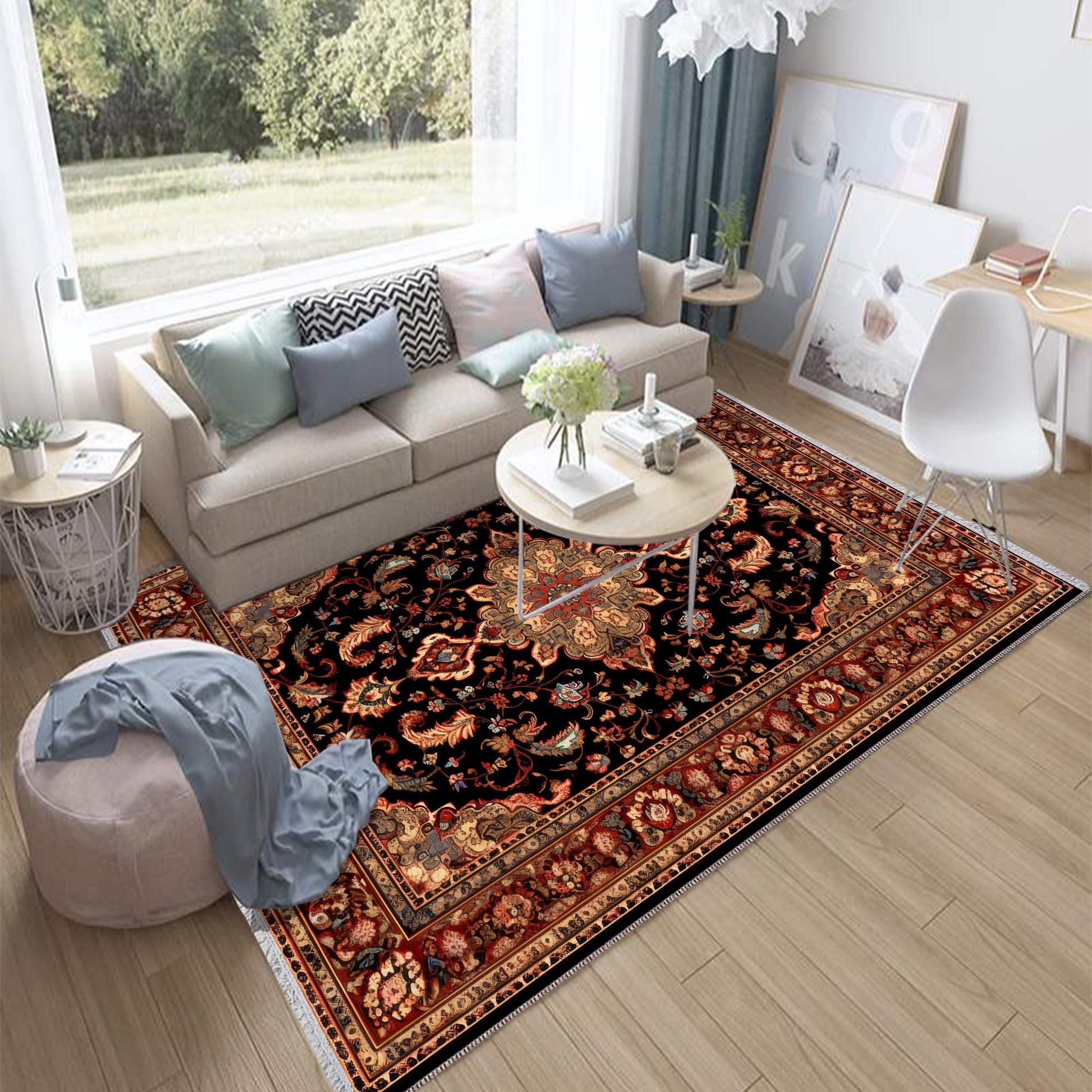 Persian Vintage Victorian Style Rug, Brown Turkish Medieval Carpet, Soft Textured Kitchen Runner, Bohemian Area Rug for Living Room Bedroom