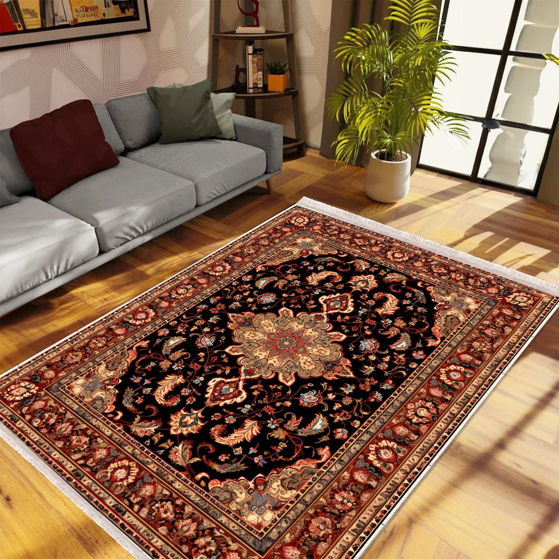 Persian Vintage Victorian Style Rug, Brown Turkish Medieval Carpet, Soft Textured Kitchen Runner, Bohemian Area Rug for Living Room Bedroom