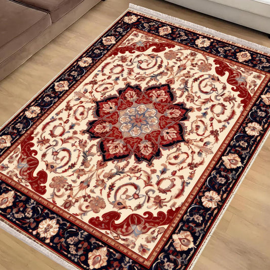Persian Vintage Style Rug, Red Burgundy Turkish Ottoman Carpet, Soft Textured Kitchen Runner Bohemian Area Rug for Living Room Bedroom