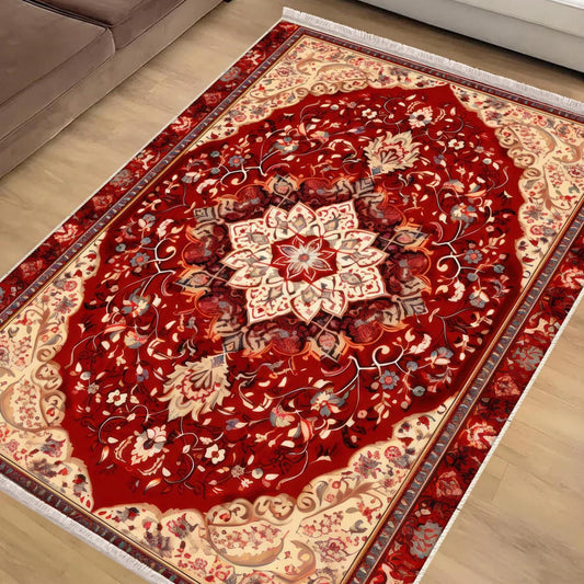 Persian Vintage Style Rug, Red Brown Turkish Ottoman Carpet, Soft Textured Kitchen Runner, Bohemian Area Rug for Living Room Bedroom