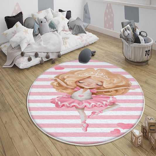 Round Pink Blonde Ballerina Girl Nursery Room Rug, Cute Ballerina Rug Gift For Kid, Girl Baby Room Gift,Kid Room Decor with pillow case gift