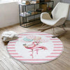 Round Pink Flamingo Girl Baby Nursery Room Rug, Cute Ballerina Rug Gift For Kid, Girl Baby Room Gift, Kid Room Decor with pillow case gift