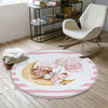 Round Pink Moon Sleep Bear Girl Baby Nursery Room Rug, Cute Bear Rug Gift For Kid, Girl Baby Room Gift, Kid Room Decor with pillow case gift