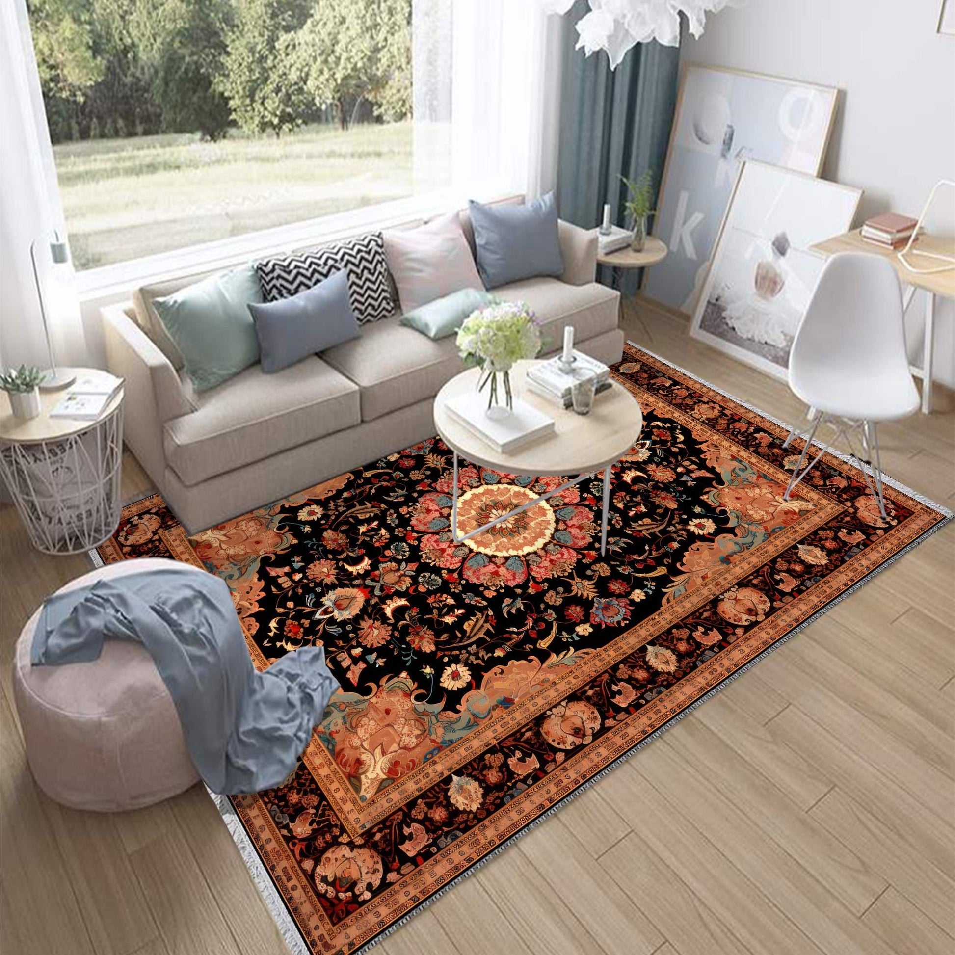 Persian Vintage Victorian Style Rug, Brown Turkish Medieval Carpet, Soft Textured Kitchen Runner, Bohemian Area Rug for Living Room Bedroom