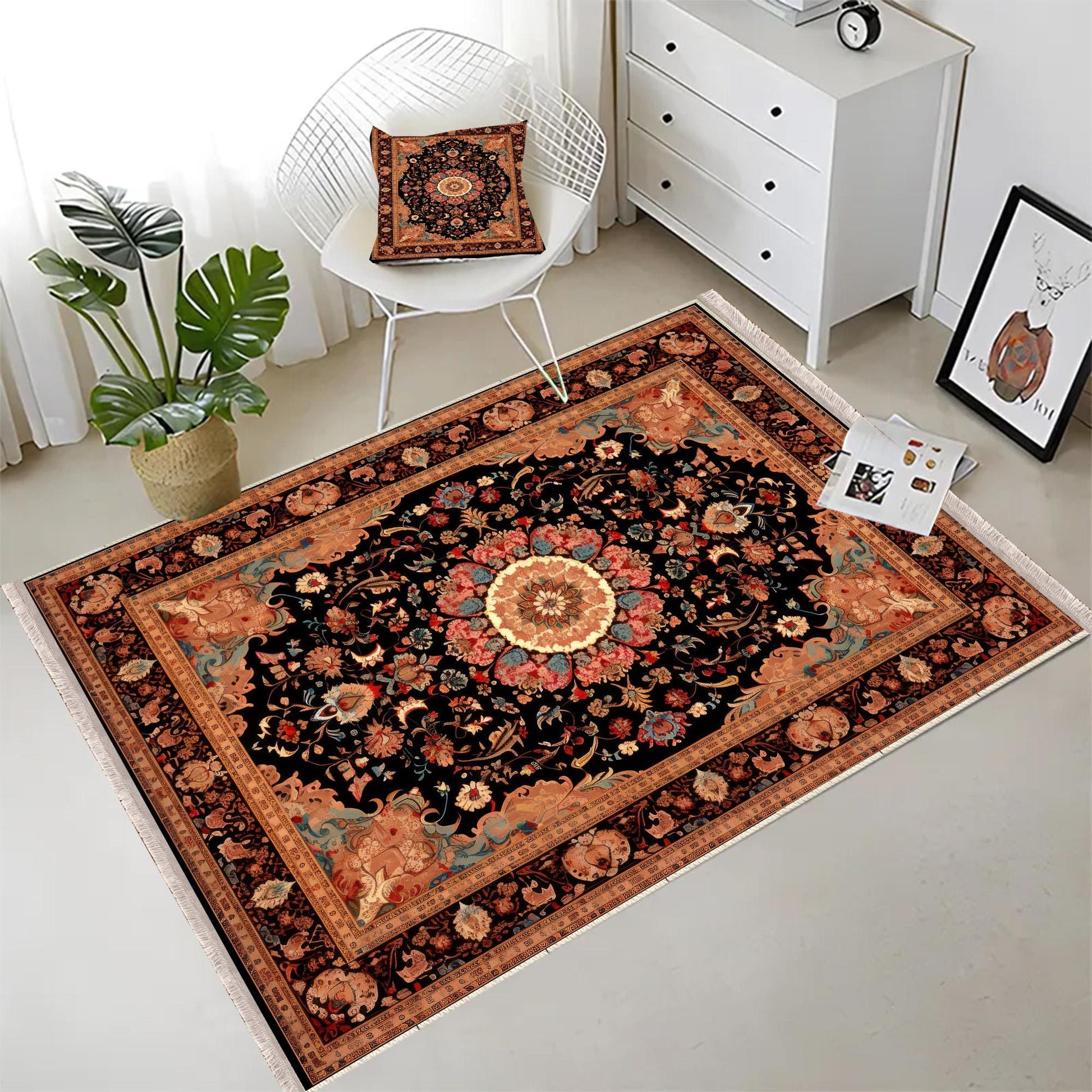 Persian Vintage Victorian Style Rug, Brown Turkish Medieval Carpet, Soft Textured Kitchen Runner, Bohemian Area Rug for Living Room Bedroom