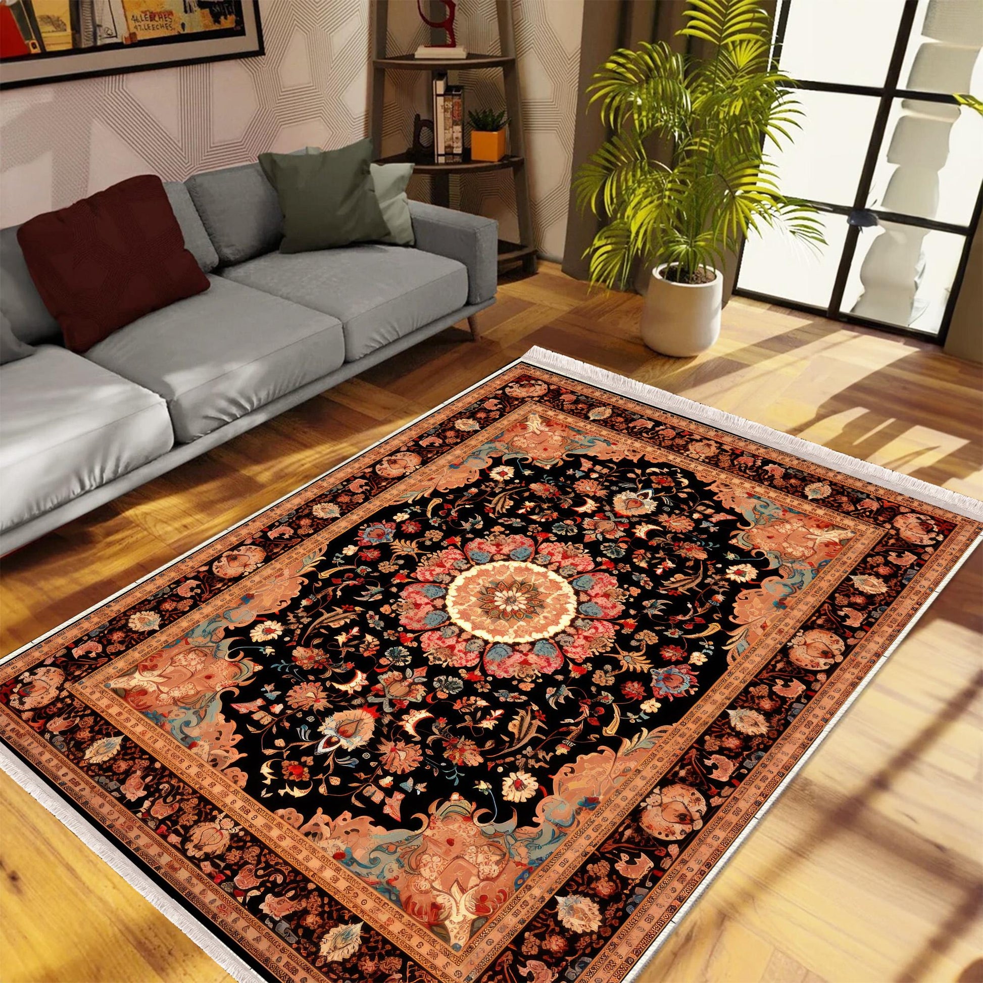 Persian Vintage Victorian Style Rug, Brown Turkish Medieval Carpet, Soft Textured Kitchen Runner, Bohemian Area Rug for Living Room Bedroom