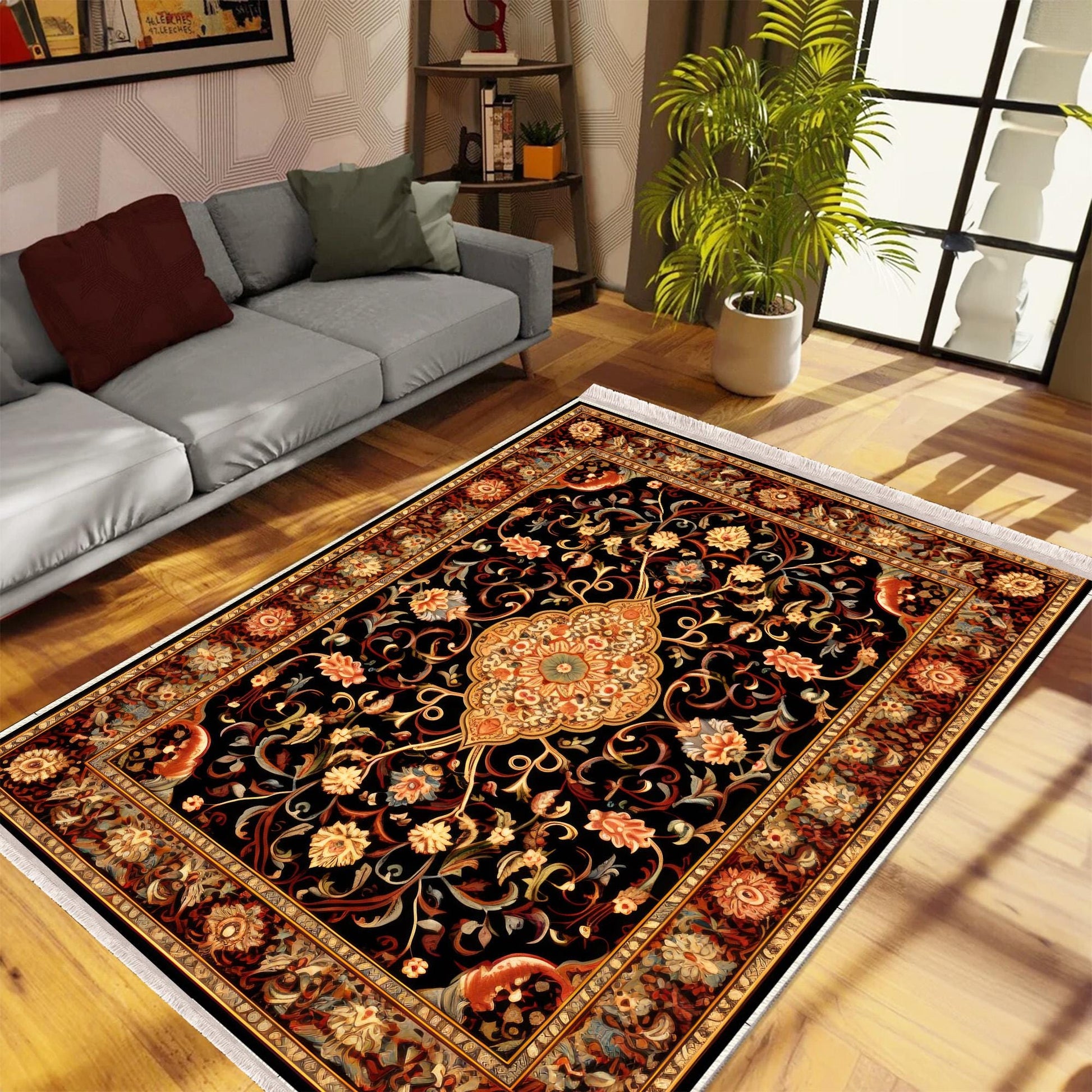 Persian Vintage Victorian Style Rug, Brown Turkish Medieval Carpet, Soft Textured Kitchen Runner, Bohemian Area Rug for Living Room Bedroom
