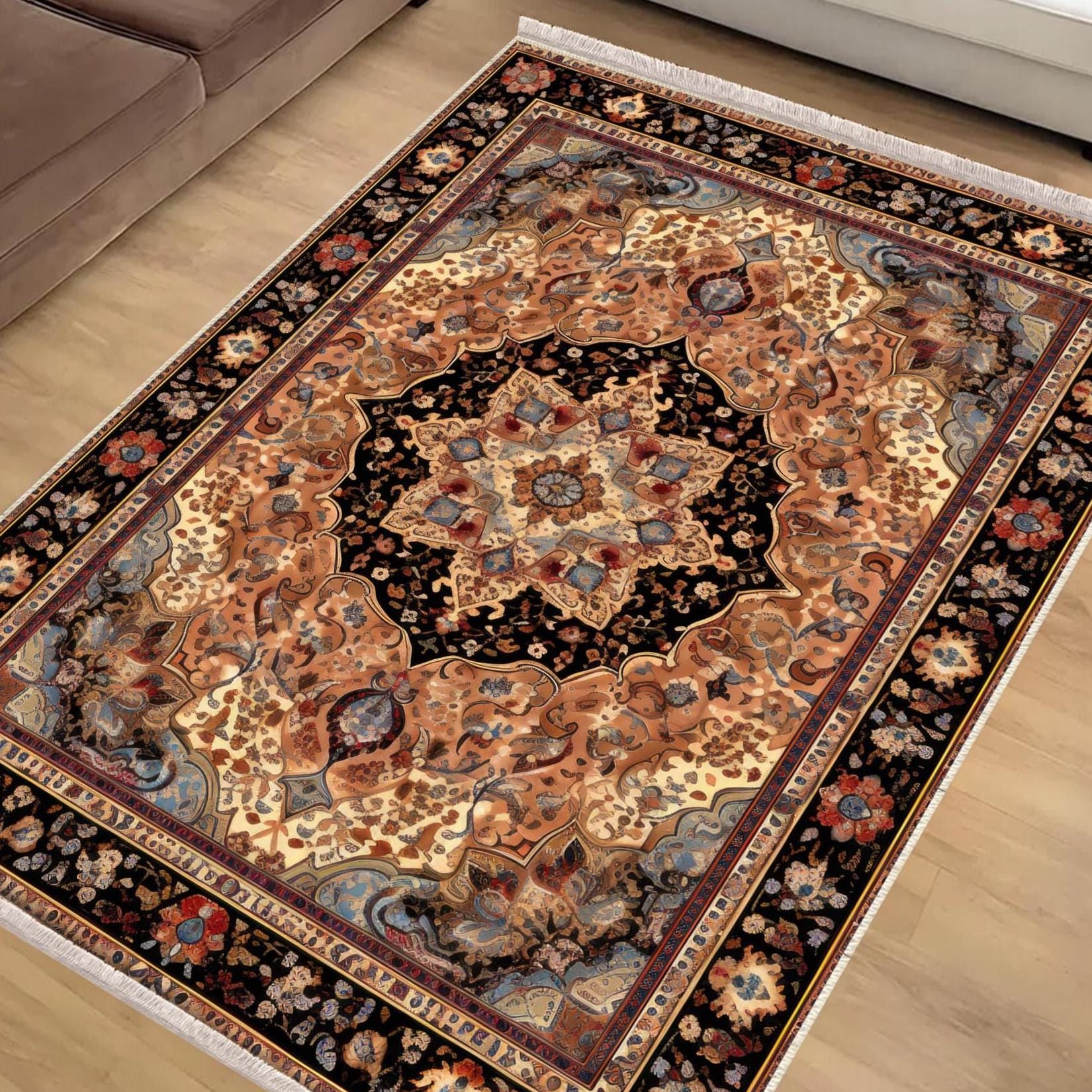 Persian Vintage Victorian Rug, Brown Turkish Medieval Carpet, Soft Textured Kitchen Runner, Bohemian Area Rug for Living Room Bedroom