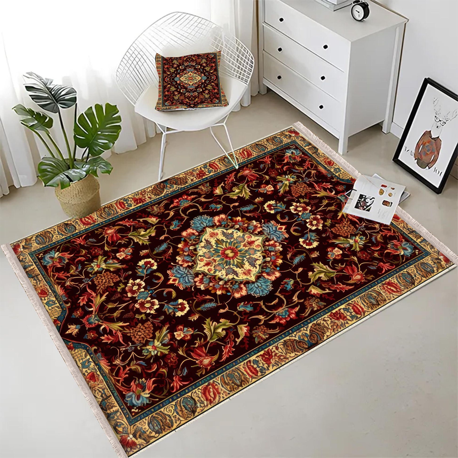 Persian Floral Victorian Rug, Brown Turkish Medieval Carpet, Soft Textured Kitchen Runner, Bohemian Area Rug for Living Room Bedroom