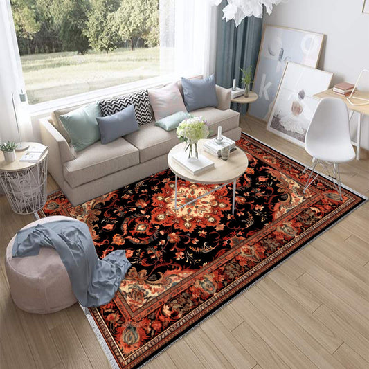 Persian Floral Victorian Rug, Brown Orange Turkish Medieval Carpet, Soft Textured Kitchen Runner, Bohemian Area Rug for Living Room Bedroom