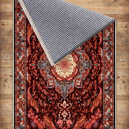 Persian Floral Victorian Rug, Red Burgundy Turkish Medieval Carpet, Soft Textured Kitchen Runner, Bohemian Area Rug for Living Room Bedroom