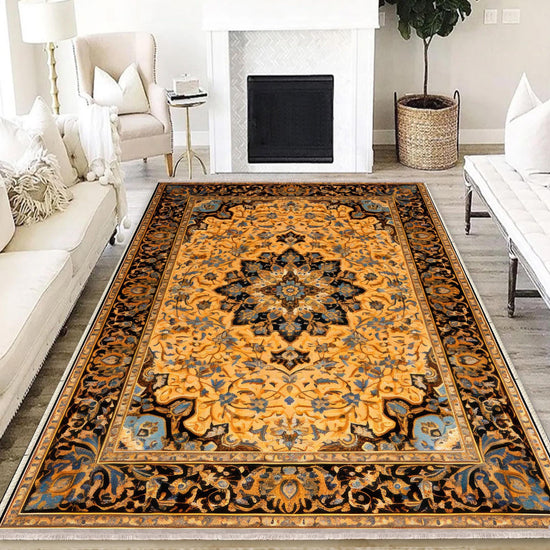 Persian Ethnic Victorian Rug - Brown Yellow Turkish Medieval Carpet, Soft Textured Kitchen Runner Bohemian Area Rug
