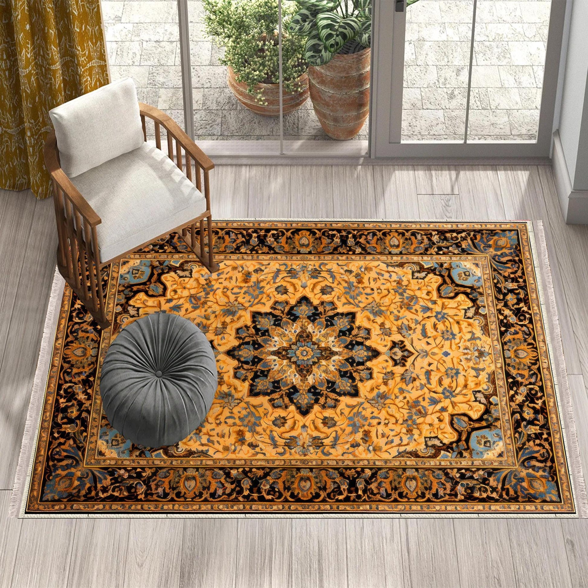 Persian Ethnic Victorian Rug - Brown Yellow Turkish Medieval Carpet, Soft Textured Kitchen Runner Bohemian Area Rug