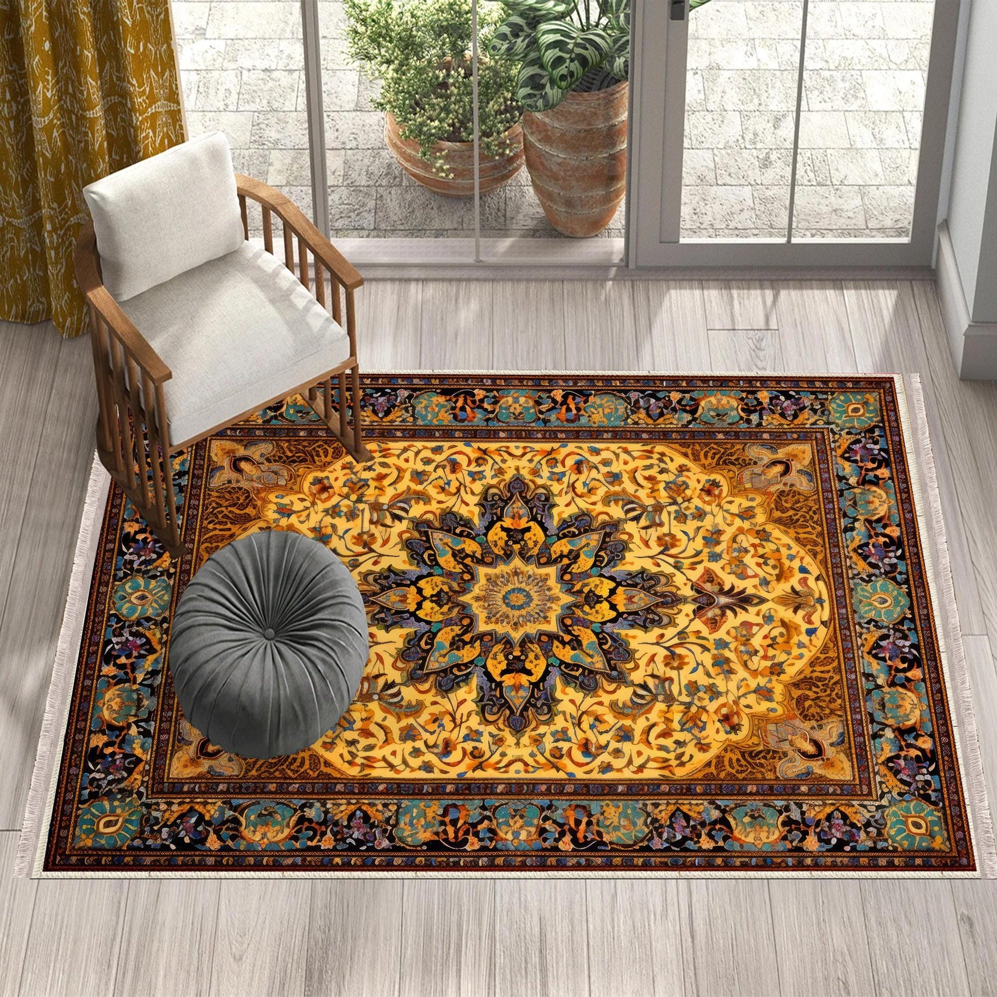 Persian Ethnic Victorian Tribal Rug - Brown Yellow Green Turkish Medieval Carpet, Soft Textured Kitchen Runner Bohemian Area Rug