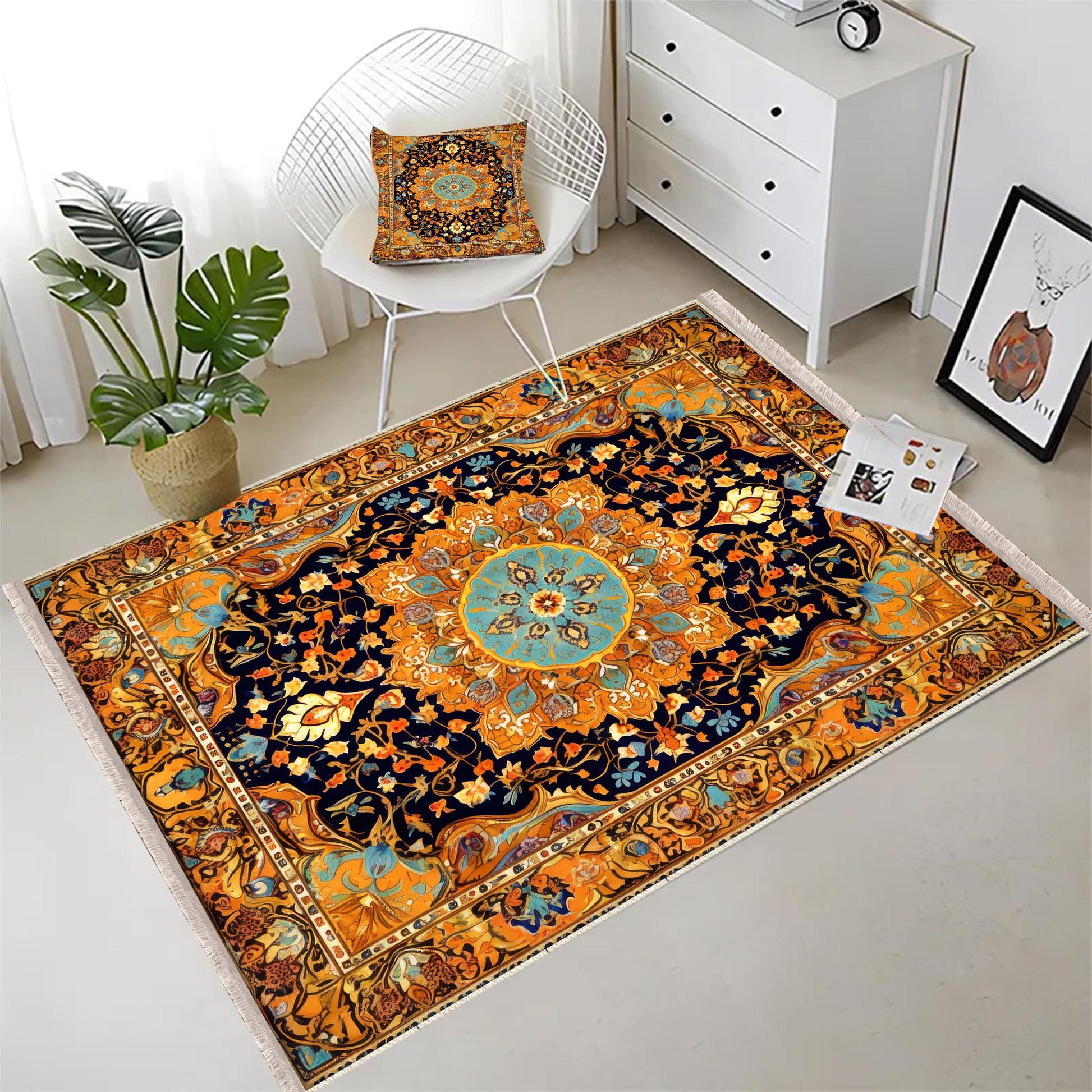 Persian Ethnic Victorian Tribal Rug - Brown Yellow Green Turkish Floral Medieval Carpet, Soft Textured Kitchen Runner Bohemian Area Rug
