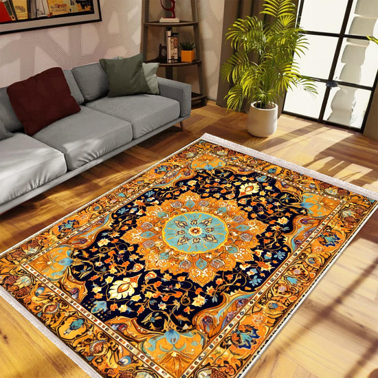 Persian Ethnic Victorian Tribal Rug - Brown Yellow Green Turkish Floral Medieval Carpet, Soft Textured Kitchen Runner Bohemian Area Rug
