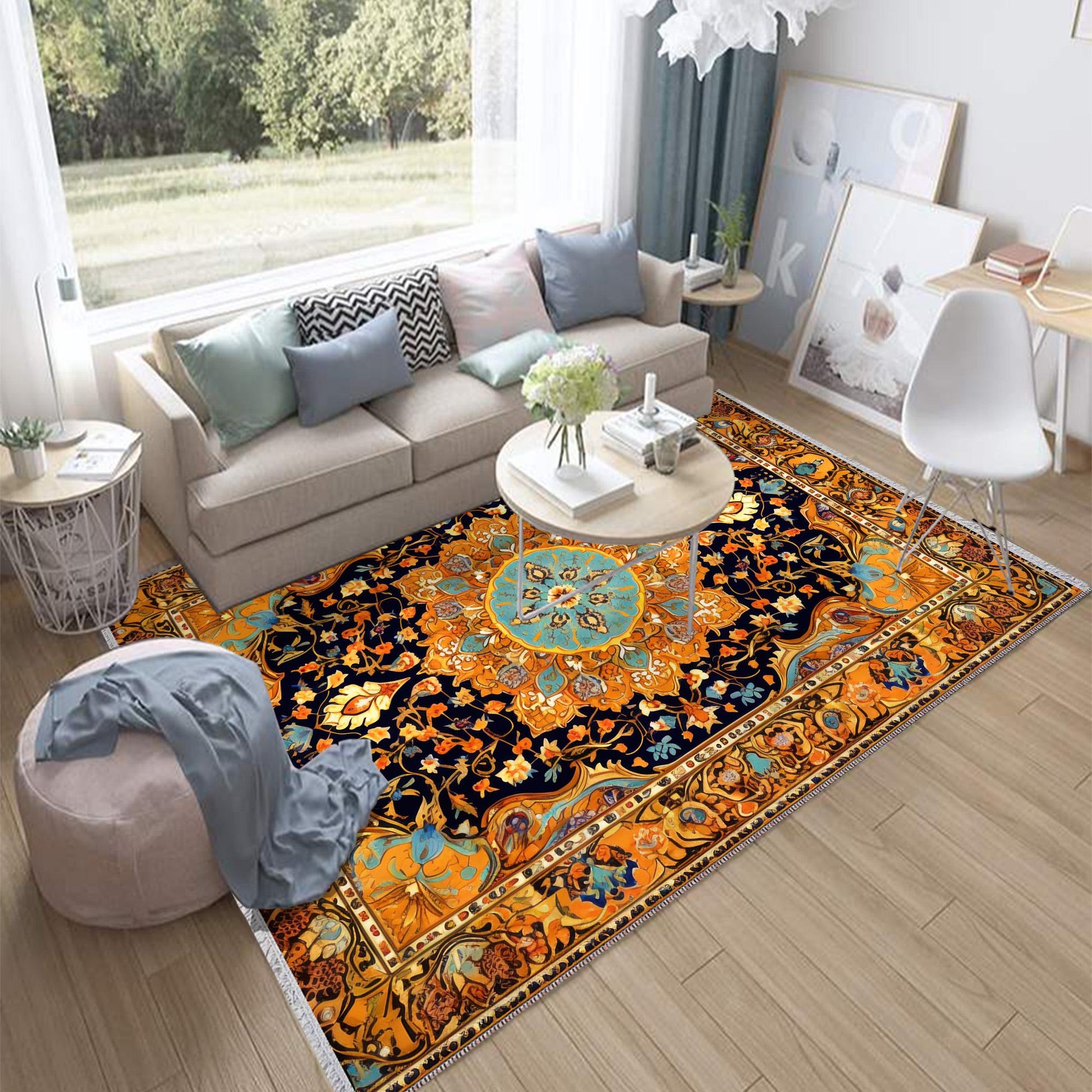 Persian Ethnic Victorian Tribal Rug - Brown Yellow Green Turkish Floral Medieval Carpet, Soft Textured Kitchen Runner Bohemian Area Rug