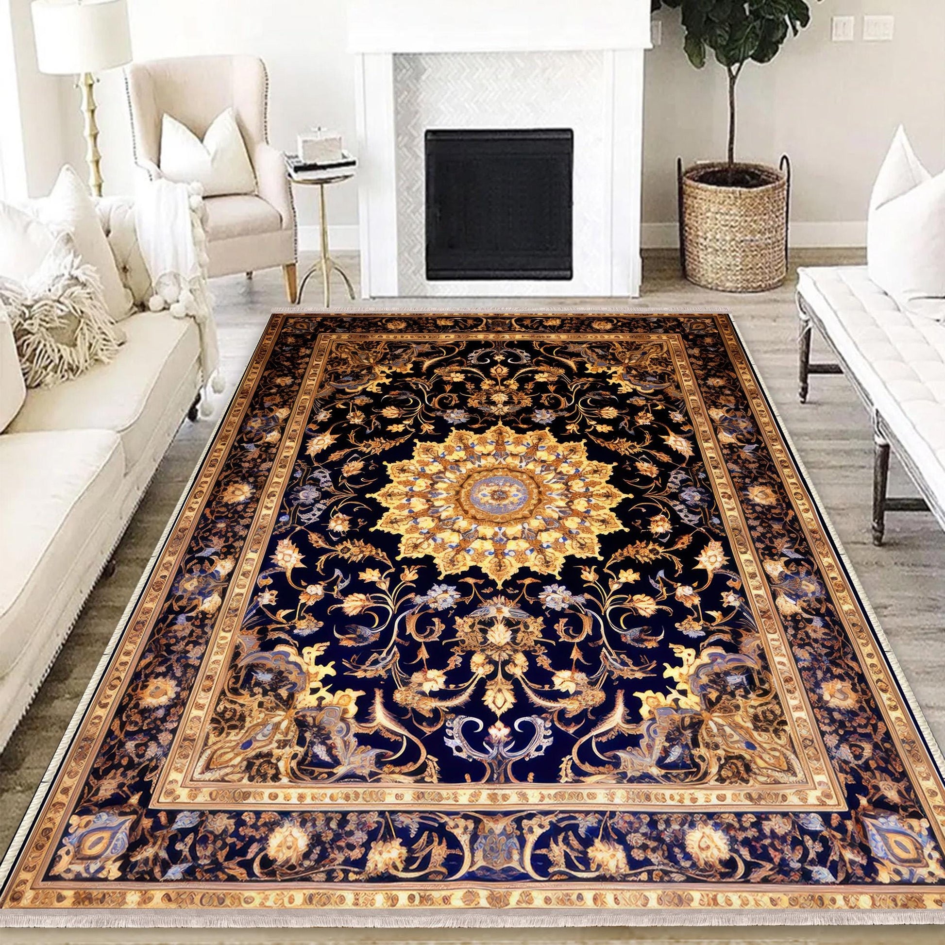 Persian Ethnic Victorian Tribal Rug - Brown Yellow Black Turkish Floral Medieval Carpet, Soft Textured Kitchen Runner Bohemian Area Rug