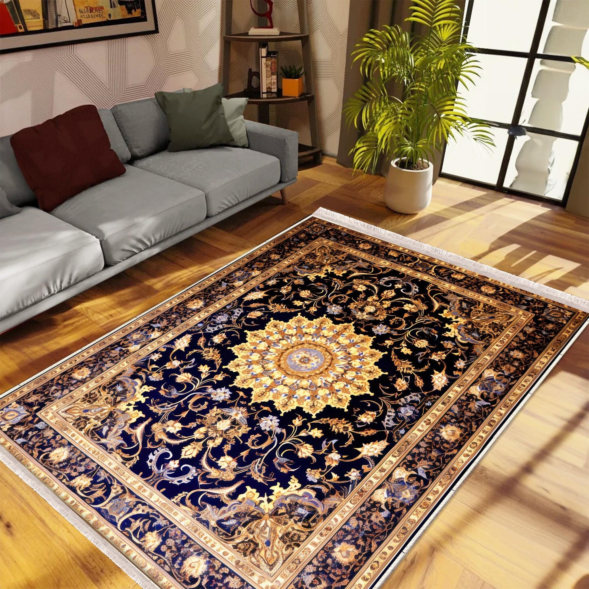 Persian Ethnic Victorian Tribal Rug - Brown Yellow Black Turkish Floral Medieval Carpet, Soft Textured Kitchen Runner Bohemian Area Rug