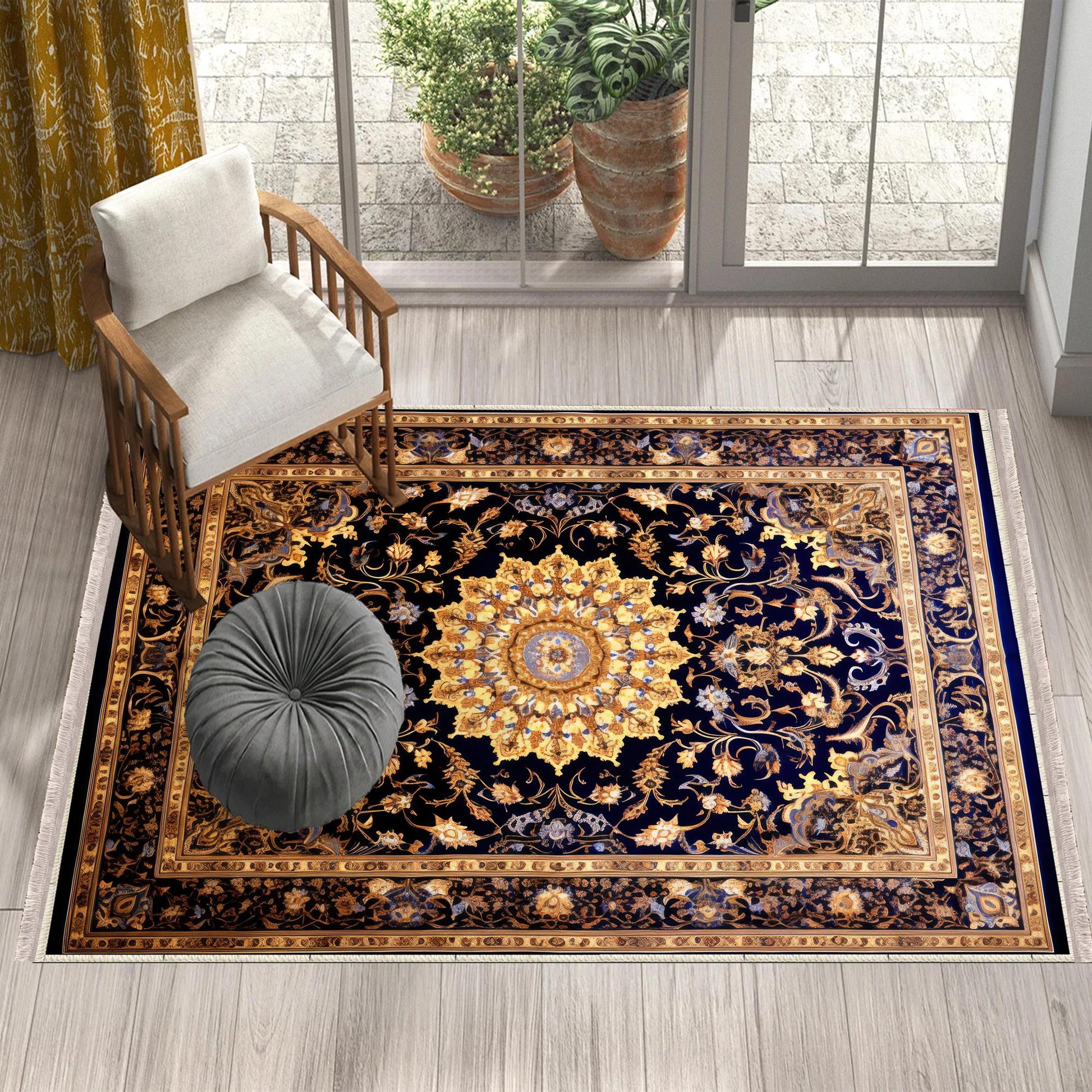 Persian Ethnic Victorian Tribal Rug - Brown Yellow Black Turkish Floral Medieval Carpet, Soft Textured Kitchen Runner Bohemian Area Rug