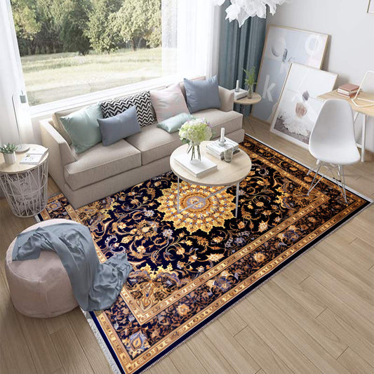 Persian Ethnic Victorian Tribal Rug - Brown Yellow Black Turkish Floral Medieval Carpet, Soft Textured Kitchen Runner Bohemian Area Rug