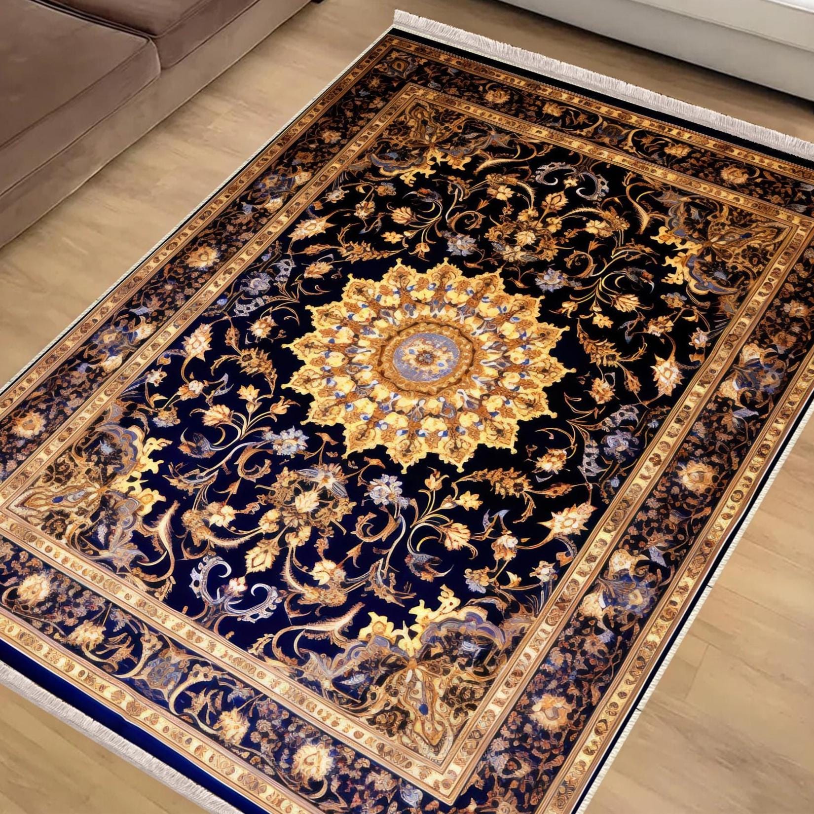 Persian Ethnic Victorian Tribal Rug - Brown Yellow Black Turkish Floral Medieval Carpet, Soft Textured Kitchen Runner Bohemian Area Rug