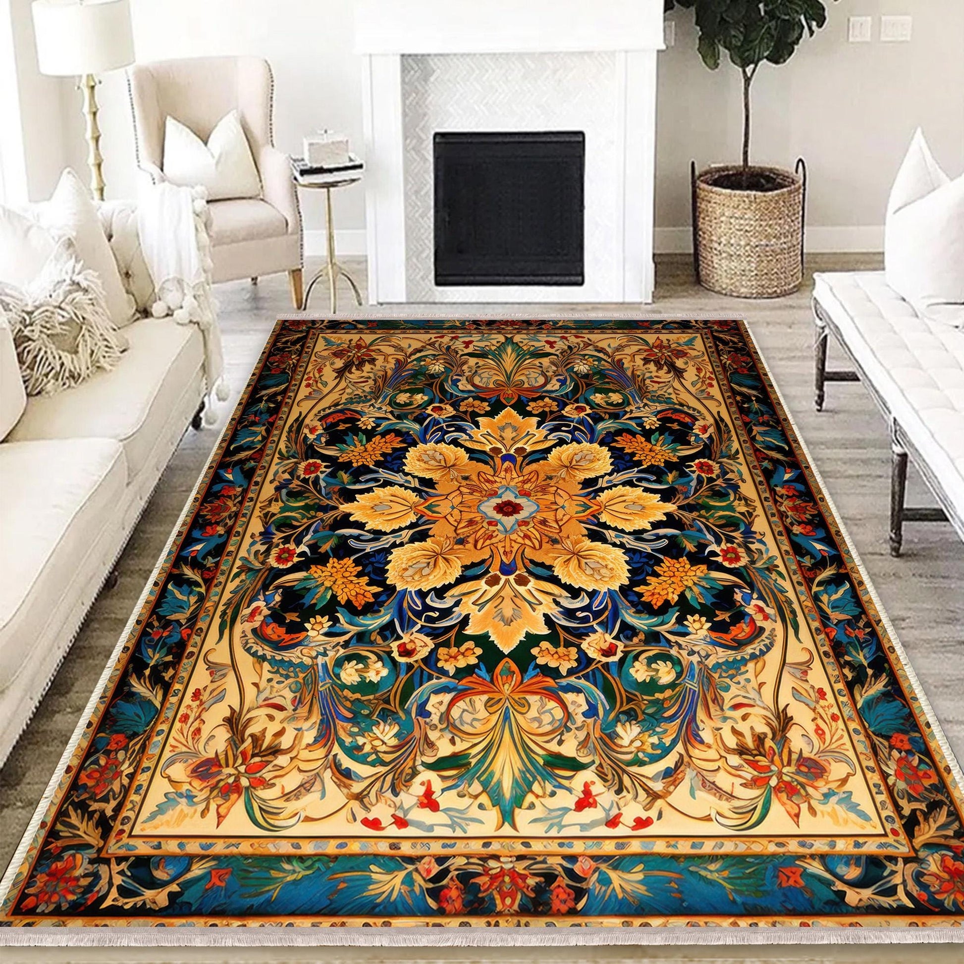 Persian Ethnic Victorian Tribal Rug - Colorful Turkish Floral Medieval Carpet, Soft Textured Kitchen Runner Bohemian Area Rug