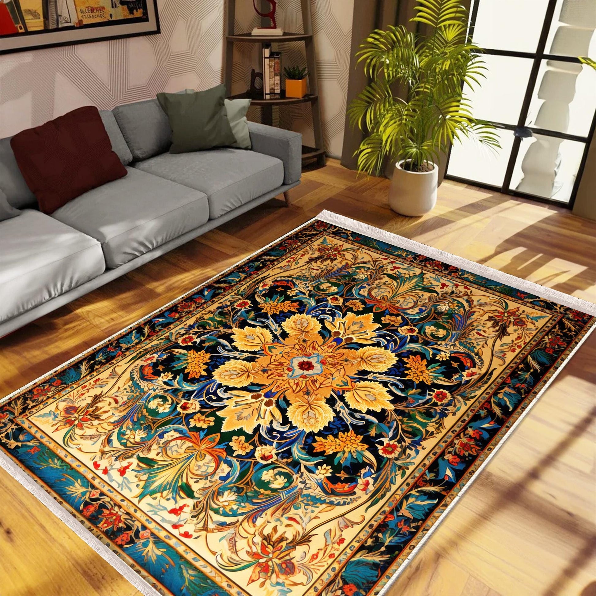 Persian Ethnic Victorian Tribal Rug - Colorful Turkish Floral Medieval Carpet, Soft Textured Kitchen Runner Bohemian Area Rug